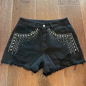 Black shorts with rhinestones